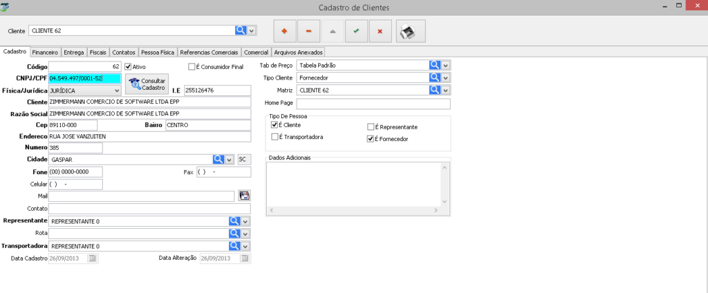 consulta cadastro cliente rz erp